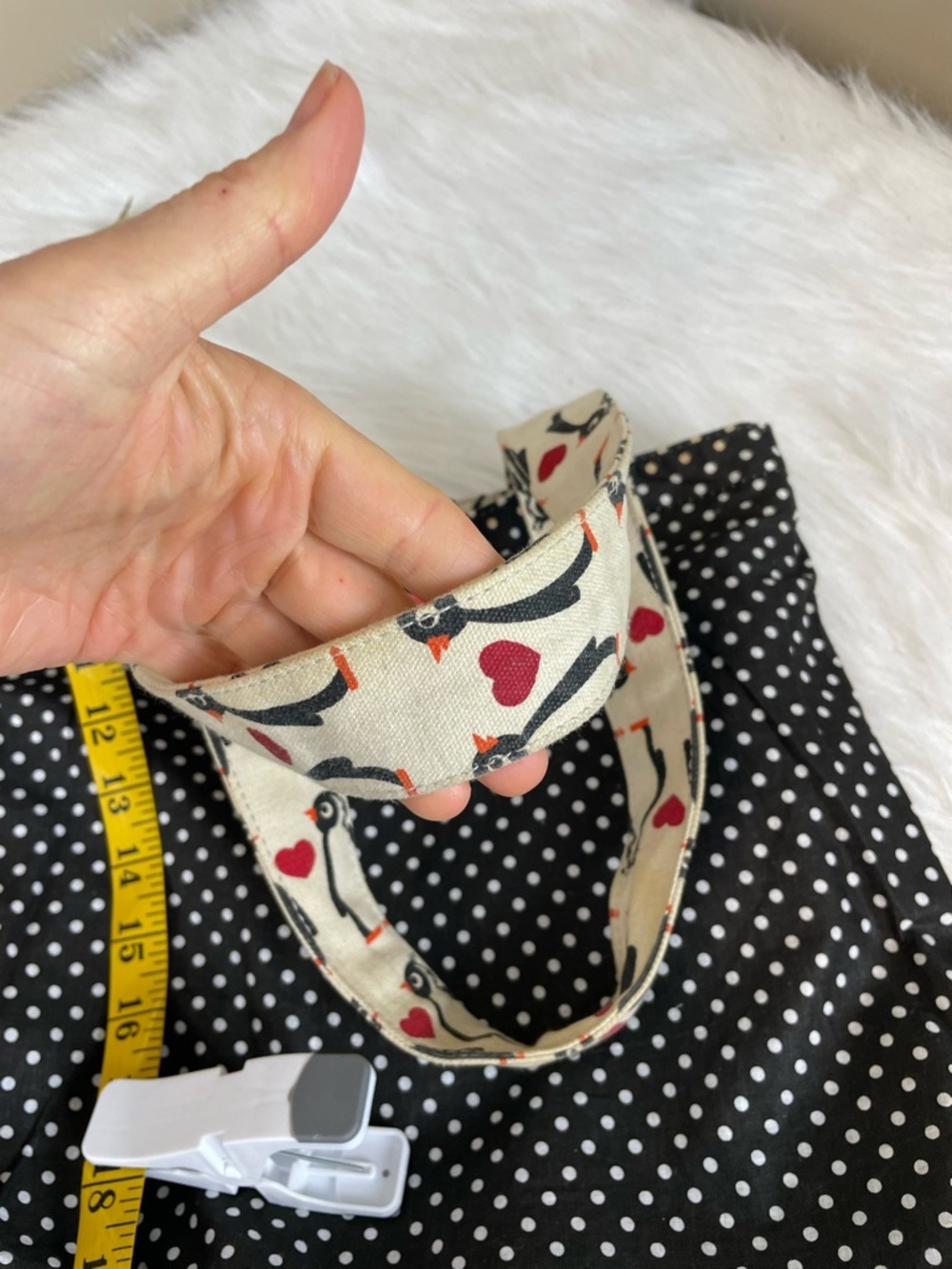 Bungalow 360 Penguin Print Canvas Tote Bag in Cream and Black with Red Accents - Picture 10 of 11